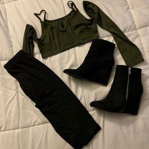 GoJane Army Green Long Sleeve Crop Top